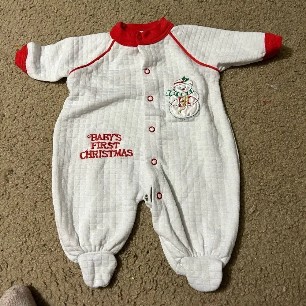 Vintage 80s Baby’s First Christmas Embroidered Footie Onesie